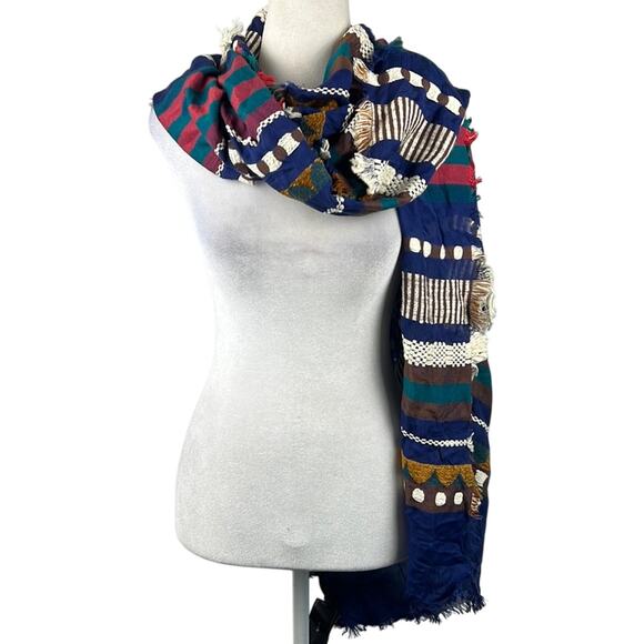 BCBG MAXAZRIA Scarf Embroidered Earth Tones Cotton Blend 28x73 NWT Boho Fall - Picture 1 of 7